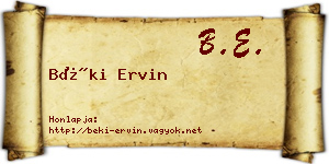 Béki Ervin névjegykártya