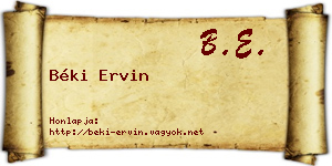 Béki Ervin névjegykártya